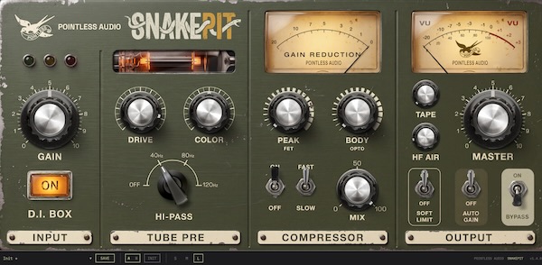 Pointless Audio「SNAKEPIT」真空管・2段コンプ・テープ・トランスを1台にまとめた無料チャンネルストリップ|DTMプラグインセール