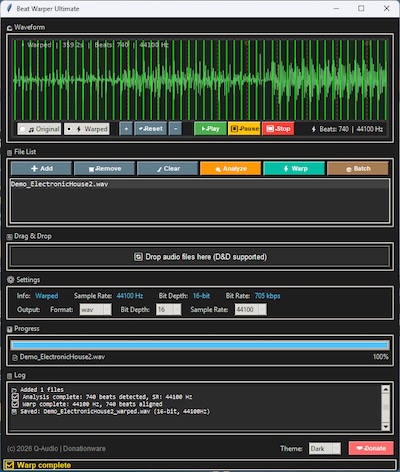 Q-Audio「Beat Warper Pro」AI生成楽曲やステムのビートを検出してDAWのグリッドへ自動整列するタイミング補正ツール|DTMプラグインセール