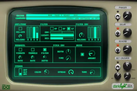 UVI「Darklight IIx」80年代を象徴するデジタルサンプラーのサウンドをシンセ・ドラムマシン・マルチフレーザーで再現した音源|DTMプラグインセール