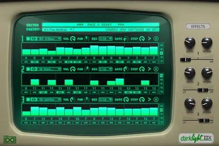 UVI「Darklight IIx」80年代を象徴するデジタルサンプラーのサウンドをシンセ・ドラムマシン・マルチフレーザーで再現した音源|DTMプラグインセール