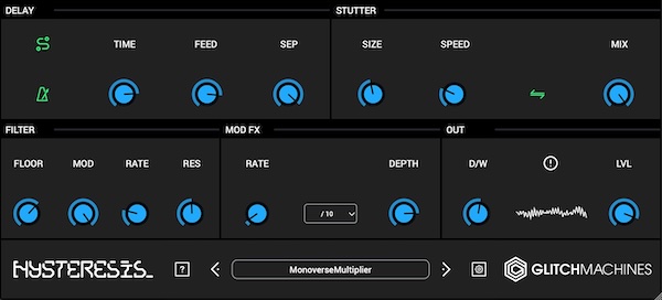 Glitchmachines「Hysteresis」スタッターやフィルターでディレイ音を大胆に崩せる無料グリッチディレイ｜DTMプラグインセール