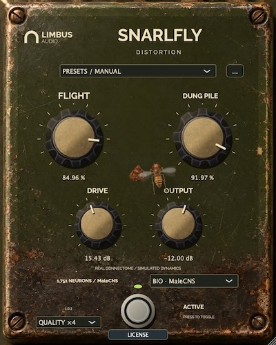 Limbus Audio「SnarlFly」ハエの中枢神経系をシミュレーションしてサチュレーション・音色・非対称性・ダイナミクスを変化させるニューラル・ディストーションプラグイン|DTMプラグインセール