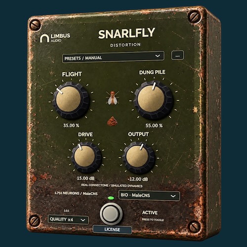 Limbus Audio「SnarlFly」ハエの中枢神経系をシミュレーションしてサチュレーション・音色・非対称性・ダイナミクスを変化させるニューラル・ディストーションプラグイン｜DTMプラグインセール