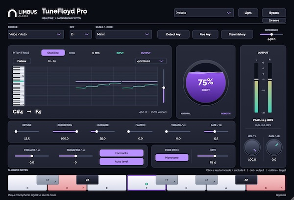 Limbus Audio「TuneFloyd Pro」キー・スケールを指定してボーカルやモノフォニック楽器の音程を整えられるピッチ補正プラグイン|DTMプラグインセール
