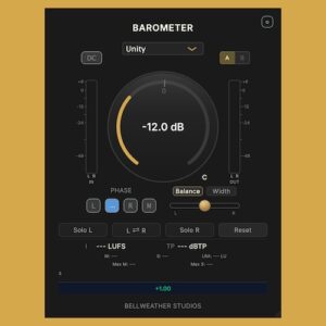 Bellweather Studios「Barometer」ゲイン調整・ステレオ幅・ラウドネス・True Peakを1画面で確認できる無料メータリングプラグイン｜DTMプラグインセール