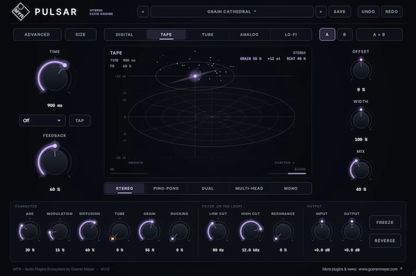 MYR「ORBIT Reverb / PULSAR Delay」2種類の無料エフェクトプラグイン！8アルゴリズムのリバーブと5タイプのディレイで多彩な空間演出｜DTMプラグインセール