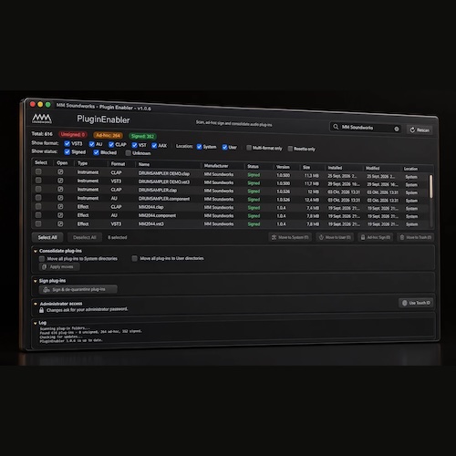 MM Soundworks「Plugin Enabler」Macで読み込めないプラグインを検出＆ワンクリック修正！VST3・AU・CLAP・AAX対応の無料ユーティリティ｜DTMプラグインセール
