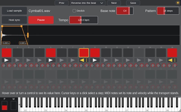 Joerg Bitzer「DrumFeatureDemonstrator」リバースシンバルの終了位置をビートに自動同期!ステップシーケンサー搭載の無料ドラム音源|DTMプラグインセール