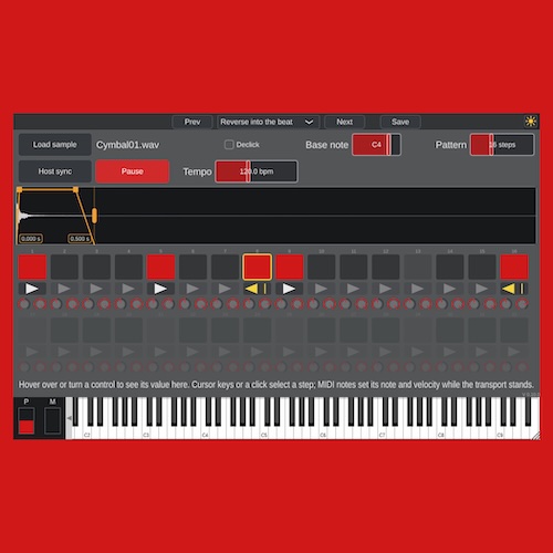 Joerg Bitzer「DrumFeatureDemonstrator」リバースシンバルの終了位置をビートに自動同期！ステップシーケンサー搭載の無料ドラム音源｜DTMプラグインセール