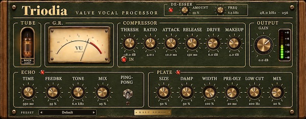 Kalu Audio「Triodia」9種類の真空管モデルを搭載！コンプレッサー・ディエッサー・エコー・リバーブを統合した無料ボーカル処理プラグイン｜DTMプラグインセール