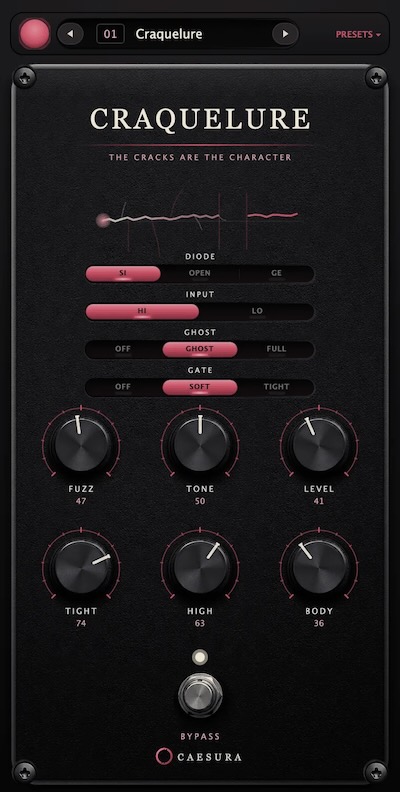 Caesura「Craquelure」3種類のダイオードモードとオクターブ機能を搭載！ひび割れるような独特の歪みを生み出す無料ファズプラグイン｜DTMプラグインセール