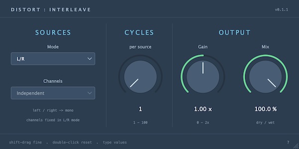 silvansky「DistInterleave」2つの音声ソースの波形周期を交互に組み合わせる！左右チャンネルやサイドチェイン入力に対応した無料エフェクトプラグイン｜DTMプラグインセール