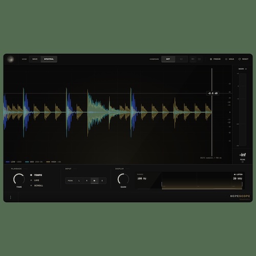 NopeAudio「NopeScope」波形表示・周波数帯域分析・サイドチェーン比較に対応！キックとベースのタイミングや音の変化を視覚的に確認できる無料オシロスコープ｜DTMプラグインセール