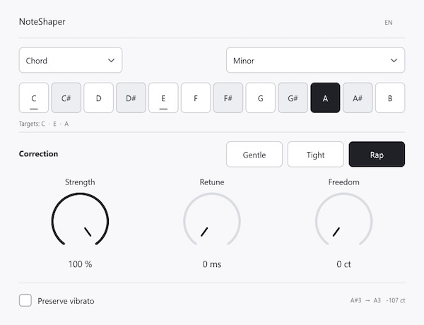 alexeyPetrushin「NoteShaper」音程を自然に整える補正からケロケロボイスまで対応！コード・スケール・MIDIで補正先を指定できる無料ピッチ補正プラグイン｜DTMプラグインセール