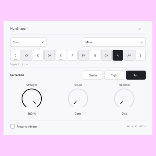alexeyPetrushin「NoteShaper」音程を自然に整える補正からケロケロボイスまで対応！コード・スケール・MIDIで補正先を指定できる無料ピッチ補正プラグイン｜DTMプラグインセール