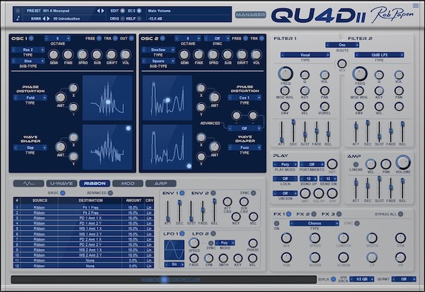 Rob Papen「Quad-2」フェーズディストーションとウェーブシェイピングを組み合わせ、XYパッドで複雑な音色を作り出すソフトシンセサイザー|DTMプラグインセール