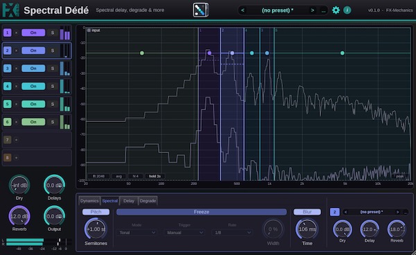 FX-Mechanics「Spectral Dédé」最大8つの周波数帯域にディレイ・リバーブ・ピッチシフトなどを個別に適用できる無料スペクトル・マルチエフェクトプラグイン｜DTMプラグインセール