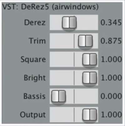 Airwindows「DeRez5」デジタル特有の粗さやザラつきを生み出す!Square・Trimによる音質加工に対応したLo-Fiエフェクトプラグイン|DTMプラグインセール