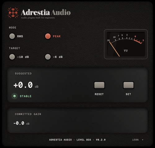 Adrestia Audio「Level Box」目標音量にワンクリックで調整できる無料ゲインステージングプラグイン｜DTMプラグインセール