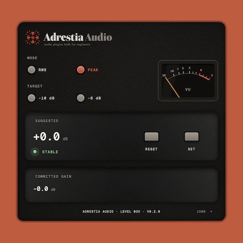 Adrestia Audio「Level Box」目標音量にワンクリックで調整できる無料ゲインステージングプラグイン｜DTMプラグインセール