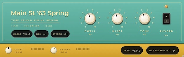 Main St Audio Labs「Main St '63 Spring」1963年の真空管スプリングリバーブを再現！サーフロックやヴィンテージギターに独特の響きを加える無料プラグイン｜DTMプラグインセール