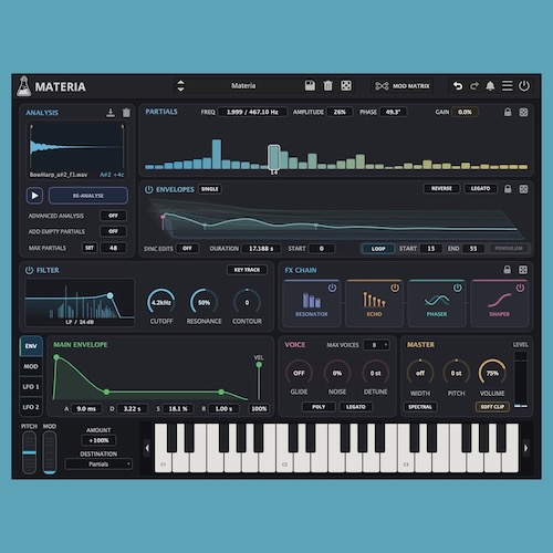 AudioThing「Materia」サンプルを解析して演奏可能なシンセ音源に変換！最大96個の倍音を編集してオリジナルサウンドを制作するリシンセサイザー｜DTMプラグインセール