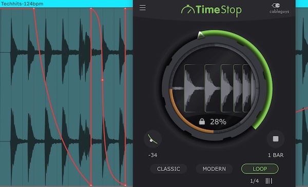 Cableguys「TimeStop」3種類のモードで自在なテープストップ効果を作成！DAWオートメーションでピッチ変化を描けるエフェクトプラグイン｜DTMプラグインセール
