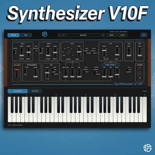 AudioBlast「V10F」Kawai 100Fに着想を得たアナログシンセサウンド！ベース・リード・シーケンス制作に対応するモノフォニックシンセ｜DTMプラグインセール