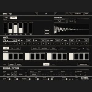 All The Machines「UN/T-01」808ドラム音源とサンプル再生を組み合わせた無料ドラムマシン！6トラック・最大32ステップでリズムパターンを制作｜DTMプラグインセール