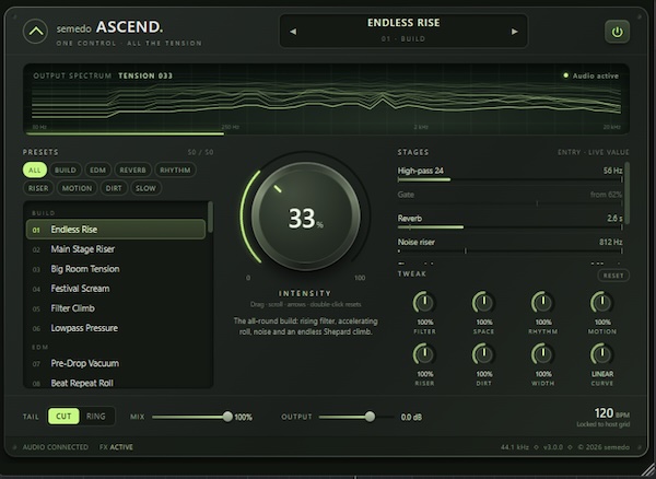 semedo「ASCEND」1つのノブで複数のエフェクトを連動操作!ビルドアップやドロップ直前の緊張感を演出するマルチエフェクトプラグイン|DTMプラグインセール