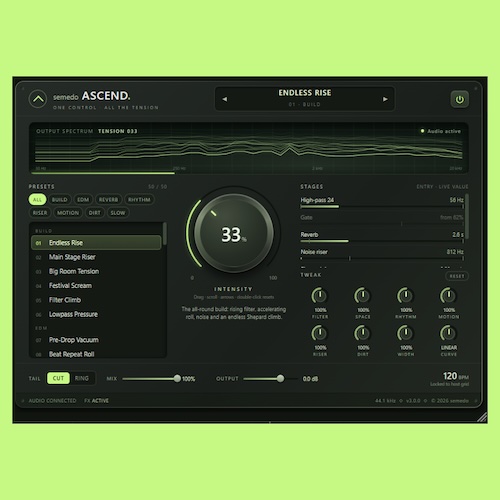 semedo「ASCEND」1つのノブで複数のエフェクトを連動操作！ビルドアップやドロップ直前の緊張感を演出するマルチエフェクトプラグイン｜DTMプラグインセール