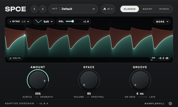 Sample Roll「spce」キックとベースの周波数の重なりを自動分析！必要な帯域だけをダッキングして低音の迫力を維持するサイドチェインプラグイン｜DTMプラグインセール