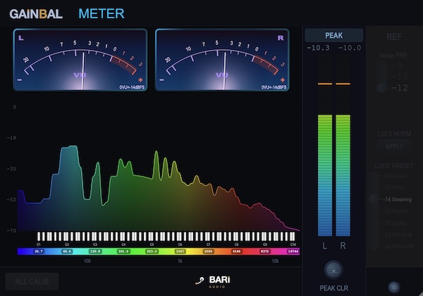 BARI Audio「GAINBAL Meter」VUメーター・スペクトラムアナライザー・Peak / RMS / LUFS計測を搭載!ミックスの音量と周波数バランスを確認できる無料プラグイン|DTMプラグインセール