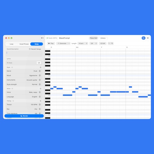 discoDSP「WavePrompt」AIでループや楽曲を無料生成！テキストからループ・ボーカル・楽曲を生成し、メロディやコードも指定できる音楽制作アプリ｜DTMプラグインセール
