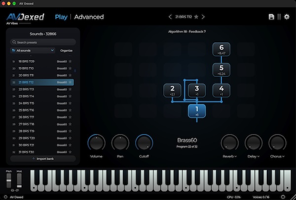 AV Vibes「AV Dexed」DX7スタイルのFMシンセが使いやすく進化!新しい操作画面とリバーブ・ディレイ・コーラスを搭載したソフトウェア音源|DTMプラグインセール