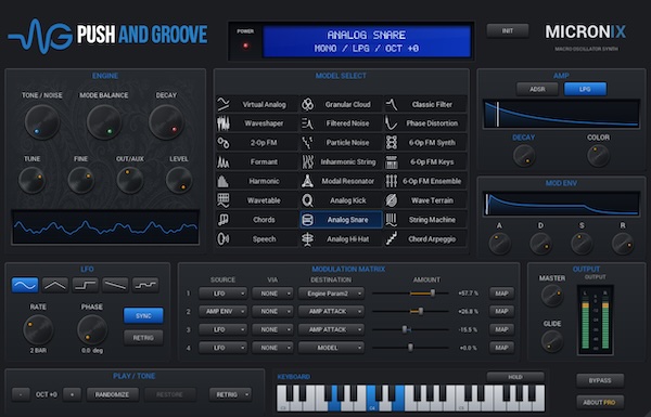 Push and Groove「MICRONIX」24種類のシンセシスモデルを搭載!アナログ・FM・グラニュラーなど多彩な音作りが楽しめる無料シンセサイザー|DTMプラグインセール