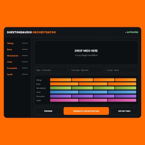 ShevtoneAudio「ORCHESTRATOR」メロディやコード進行からオーケストラアレンジを自動生成！映画・ゲーム音楽制作を支援するMIDIプラグイン｜DTMプラグインセール