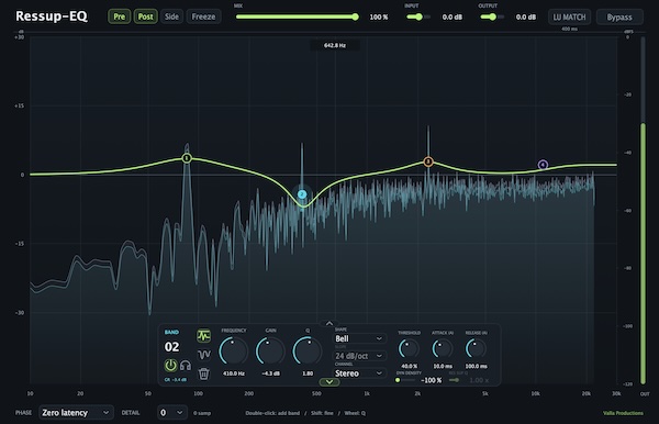 Valla Productions「Ressup-EQ」24バンドEQ・ダイナミックEQ・レゾナンス抑制を統合！ボーカルやシンセの耳障りな共鳴を調整するイコライザー｜DTMプラグインセール