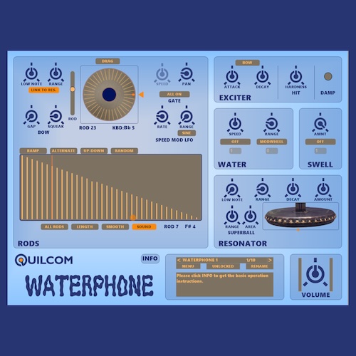 Quilcom「WATERPHONE」ホラー映画で使われる不気味な効果音楽器をシンセサイザーで再現！音程や音色を変化させ、恐怖や緊張感を演出できるプラグイン｜DTMプラグインセール