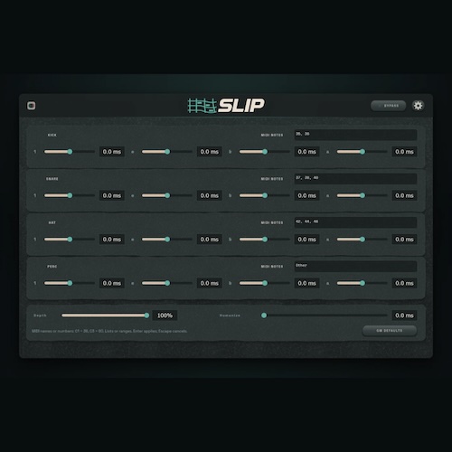 BruceJames「Slip」ドラムのキック・スネア・ハイハットの発音タイミングを個別に調整！MIDIを編集せずにグルーヴや人間らしい揺らぎを加えられる無料プラグイン｜DTMプラグインセール