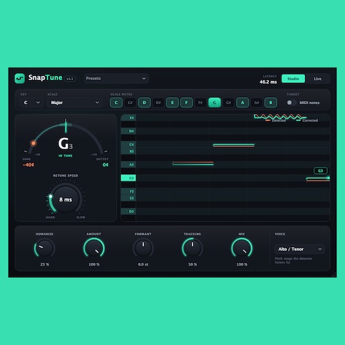 NicoFerni「SnapTune」自然な音程補正からロボットボイスまで対応！リアルタイム処理とMIDIによる音程指定ができるボーカル用ピッチ補正プラグイン｜DTMプラグインセール