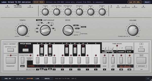 Lemus「ro-mono-303」Roland TB-303の回路をパーツ単位で再現！実機400音との比較・調整でアシッドベースサウンドを追求した無料シンセプラグイン｜DTMプラグインセール