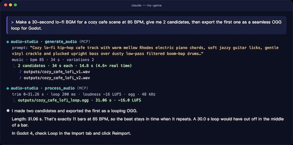 KanaWorks_AI「Audio Studio MCP」無料でBGM・効果音をAI生成！文章で指示するだけで作曲から編集・ループ加工までできるローカル音声制作ツール｜DTMプラグインセール