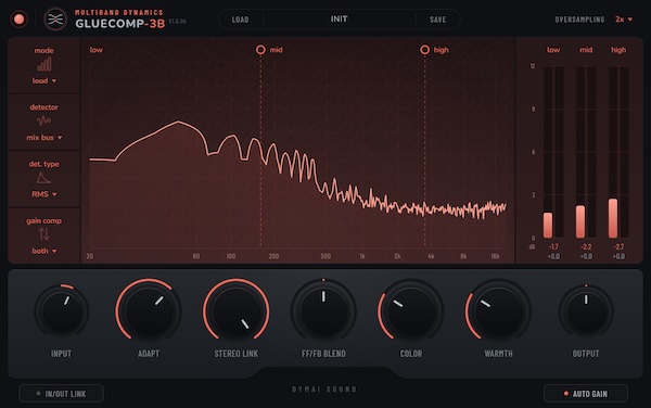 DYMAI Sound「GLUECOMP-3B」ドラムのパンチ感からミックス全体の一体感まで調整!4種類の圧縮モードを搭載した無料マルチバンドコンプレッサー|DTMプラグインセール