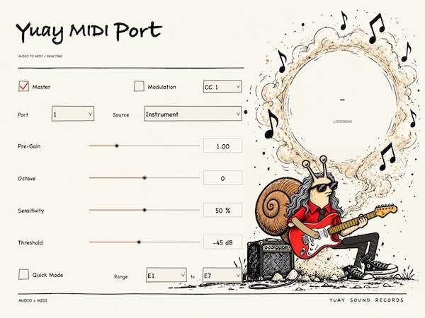 YUAY PLUGINS「Yuay MIDI Port」歌声やギター演奏をリアルタイムでMIDIに変換!声や楽器でシンセを演奏できるオーディオMIDI変換プラグイン|DTMプラグインセール