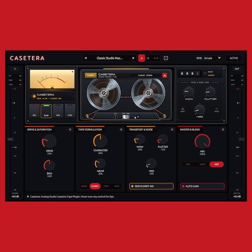 Carbon Fiber Plugins「Casetera」ヴィンテージカセットの温かみや歪みを再現！4種類のテープ特性でLo-Fiサウンドを作れる無料プラグイン｜DTMプラグインセール