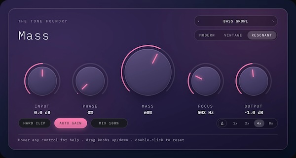 The Tone Foundry「Mass」3つのサチュレーションモードで音に厚みと歪みを追加！ドラム・ベース・ミックスバスに対応するエフェクトプラグイン｜DTMプラグインセール