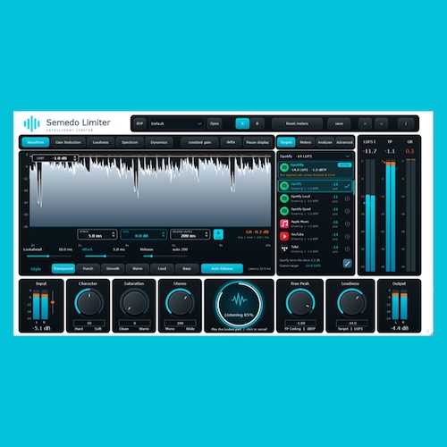 semedo「LIMITER」楽曲を解析して最適な音圧調整をサポート！AI分析とTrue-Peak Limitingを搭載したマスタリングプラグイン｜DTMプラグインセール