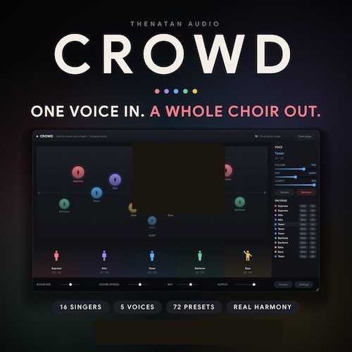 Thenatan Audio「CROWD」1つのボーカルから最大16人の合唱を生成！5種類の声域と72種類のプリセットでコーラス・スタジアム風の大合唱を制作｜DTMプラグインセール