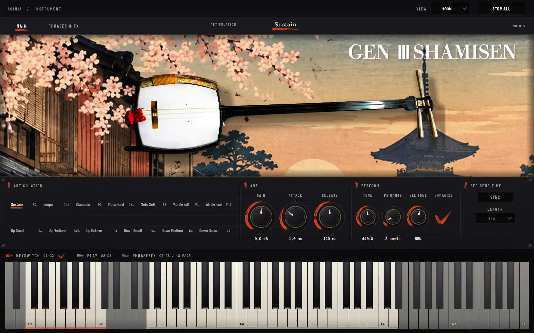 TAKUMI Audio Plugins「GEN lll SHAMISEN」13種類の奏法で三味線の演奏を再現!ビブラート・ベンド・フレーズ演奏に対応する和楽器音源|DTMプラグインセール